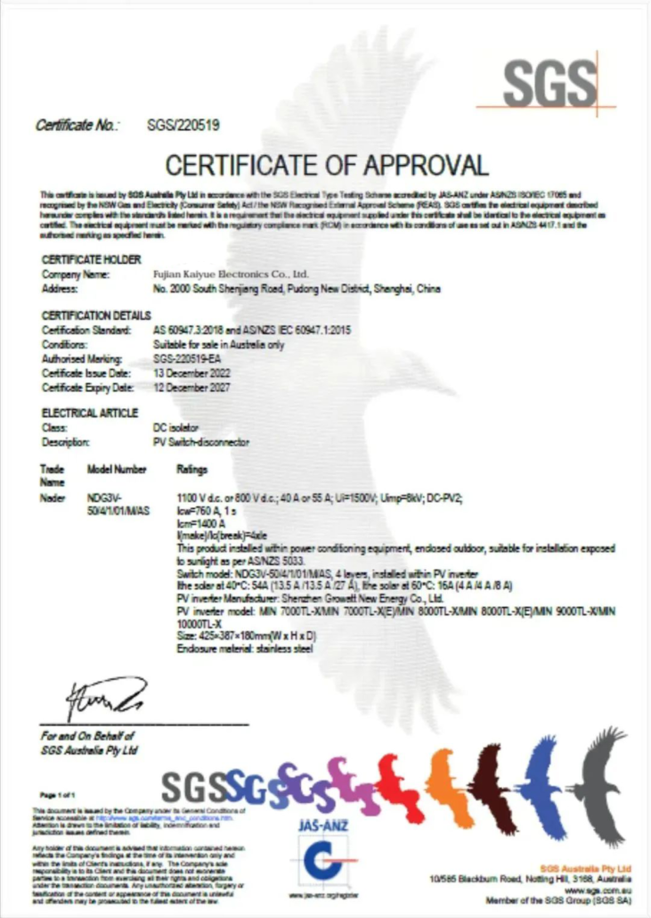 SGS Certificate